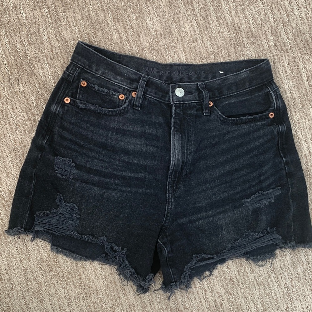 American Eagle Outfitters Black Distressed Denim Shorts